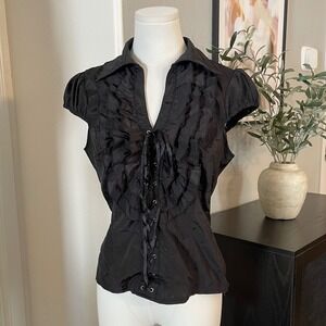 Chic Dark Vintage Romantic Ruffle Corset Tee